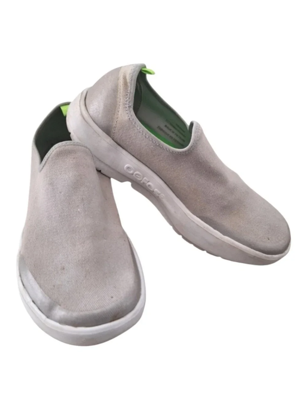 OOFOS OOmg Eezee Tan Khaki Canvas Slip On Recovery Sneakers Women's sz9